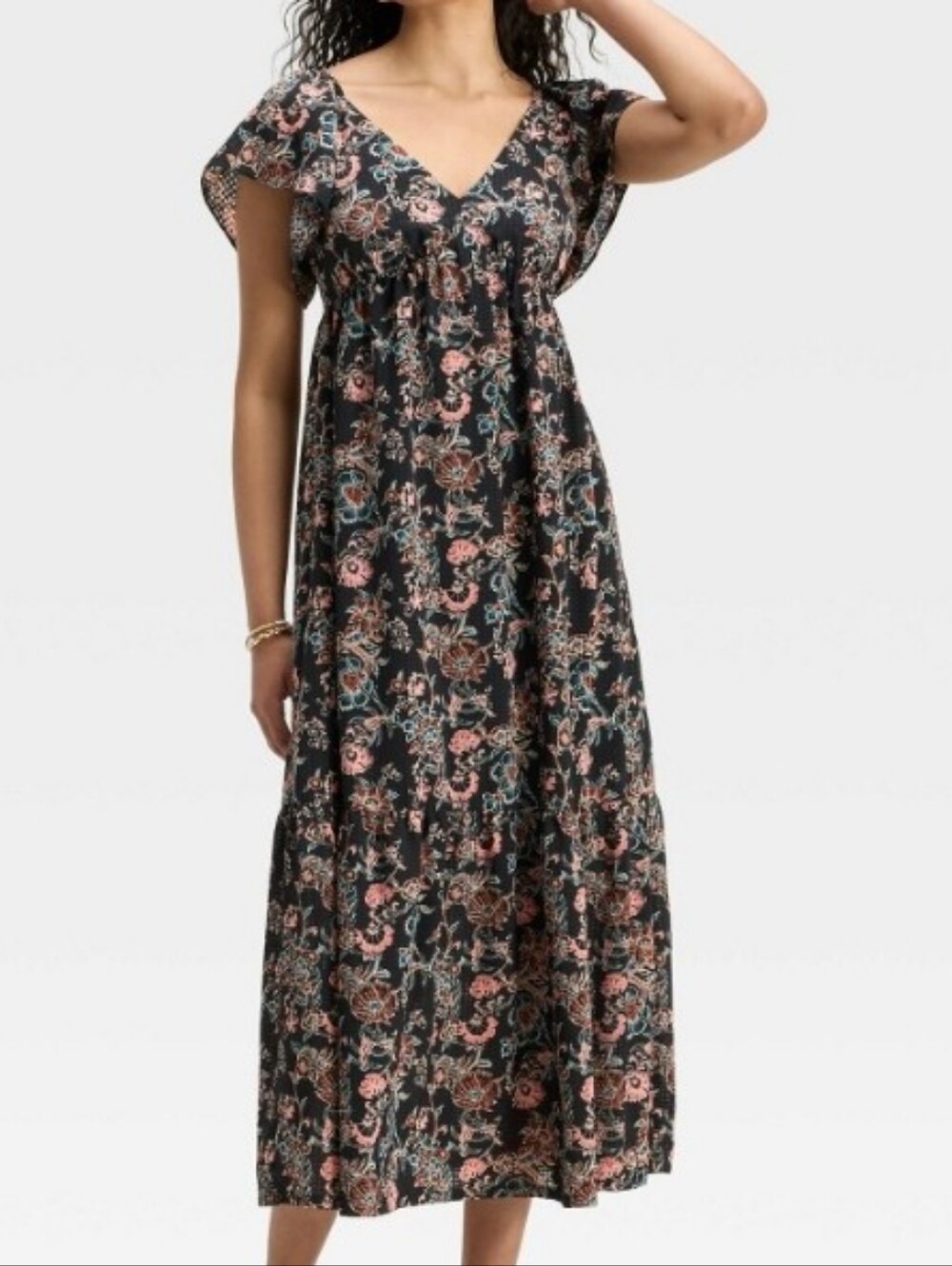 Nwt Universal Thread Black Floral Flowy Sleeve Maxi Dress